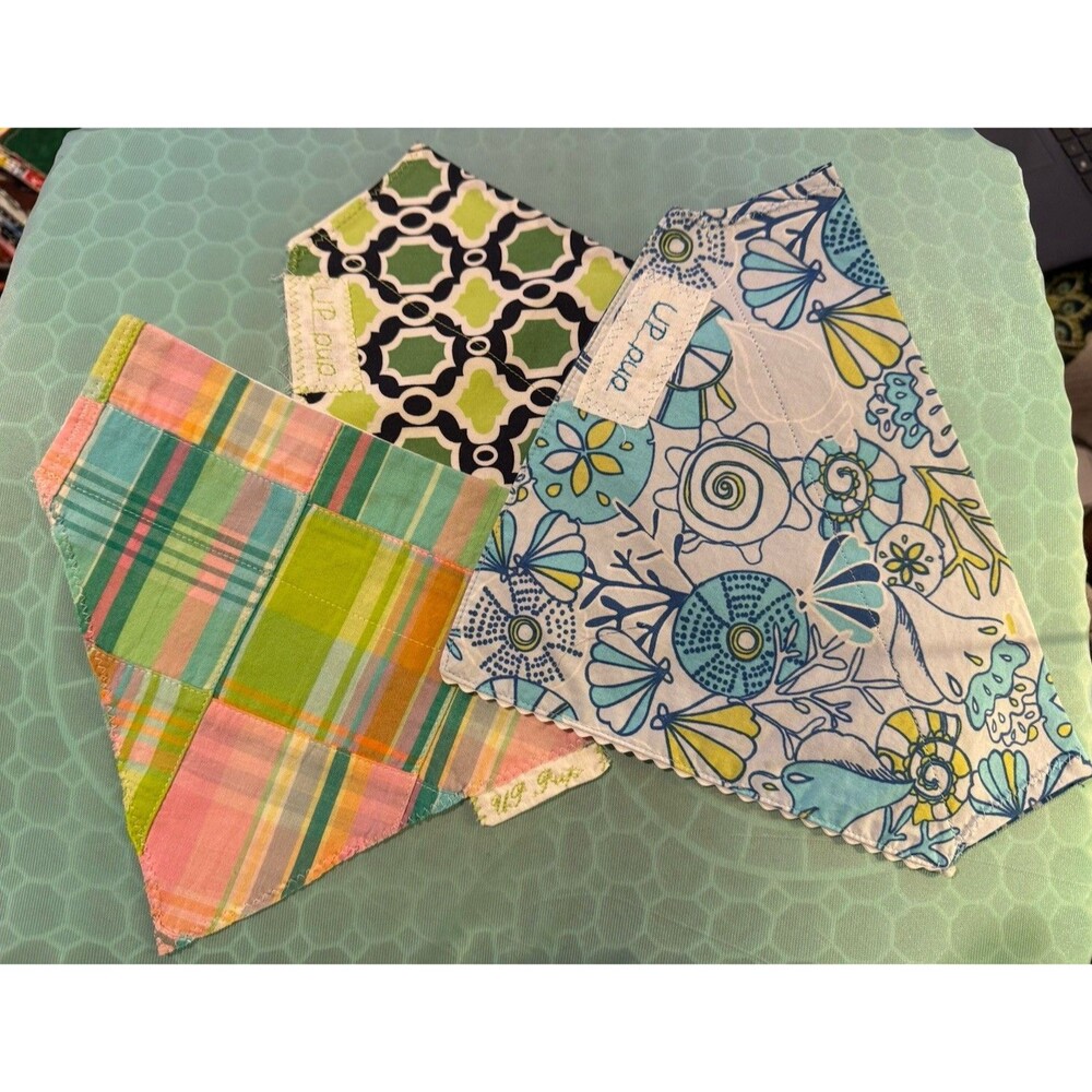 Dog Bandana Lot Of 3 Upcycled Fabric Handmade See Photos Slide On Collar